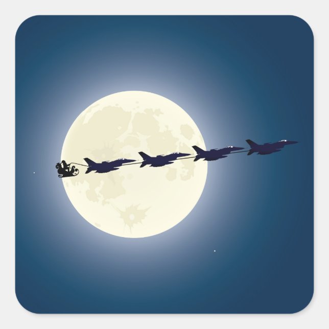 Personalisierter Weihnachtsmann/ F-16 Jets Militär Quadratischer Aufkleber (Vorderseite)