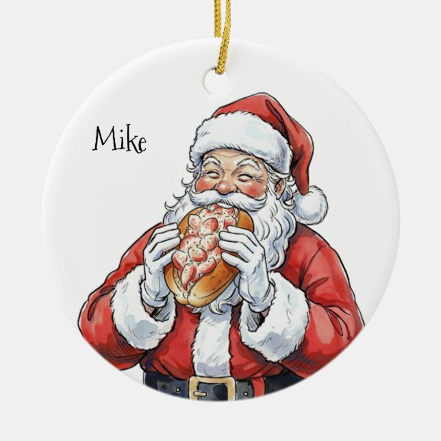 Personalisierter Weihnachtsmann isst Lobster Roll  Keramik Ornament (Vorne)