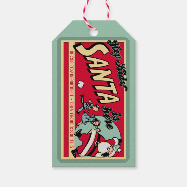 Personalisierter Weihnachtsmann ist hier Retro-Wei Geschenkanhänger (Vorderseite)