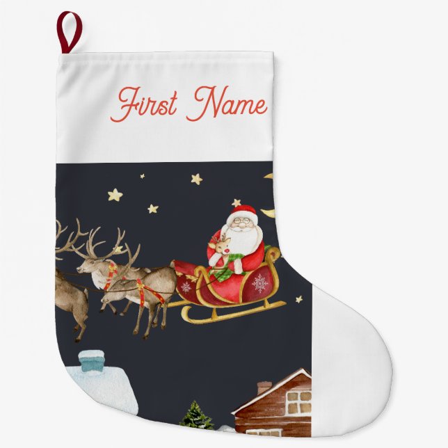 personalisierter Weihnachtsmann kommt Strumpf Großer Weihnachtsstrumpf (Vorderseite)