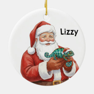 Personalisierter Weihnachtsmann mit Panther-Chamäl Keramik Ornament