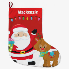Personalisierter Weihnachtsmann mit Rentier Großer Weihnachtsstrumpf