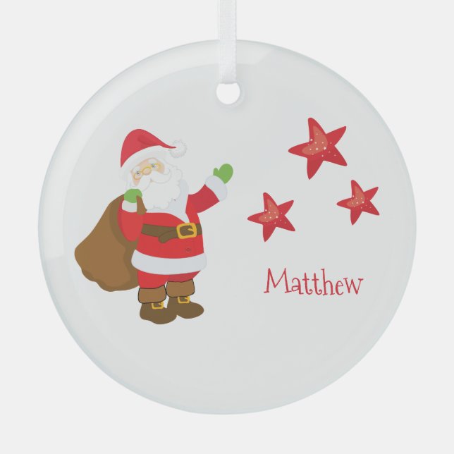 Personalisierter Weihnachtsmann mit Sternen Ornament Aus Glas (Vorderseite)