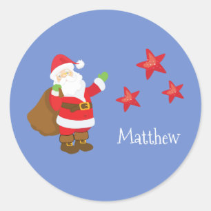 Personalisierter Weihnachtsmann mit Sternen Runder Aufkleber
