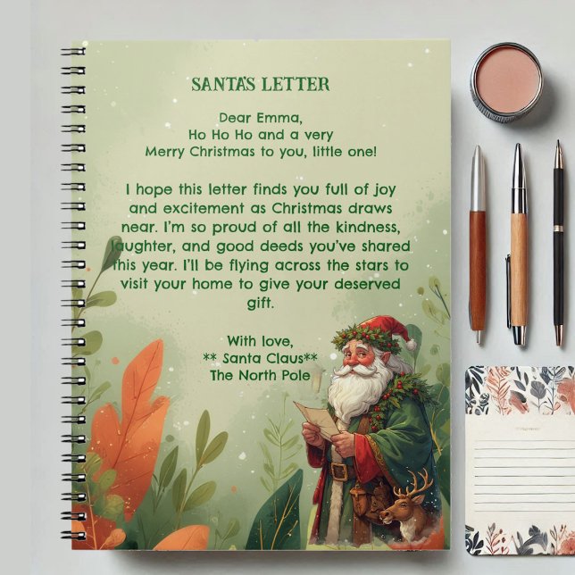 Personalisierter Weihnachtsmann Nordpol Rentiere G Notizblock (Personalized Santa Claus North Pole Reindeer Green Notebook)