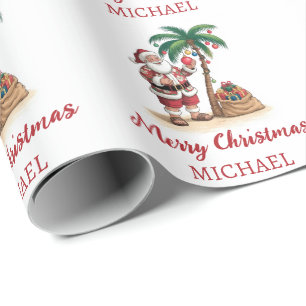 Personalisierter Weihnachtsmann Strand Tropisch Ha Geschenkpapier
