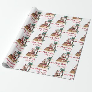Personalisierter Weihnachtsmann Strand Tropisch Ha Geschenkpapier
