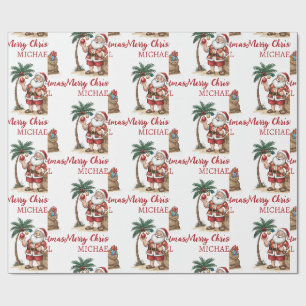 Personalisierter Weihnachtsmann Strand Tropisch Ha Geschenkpapier