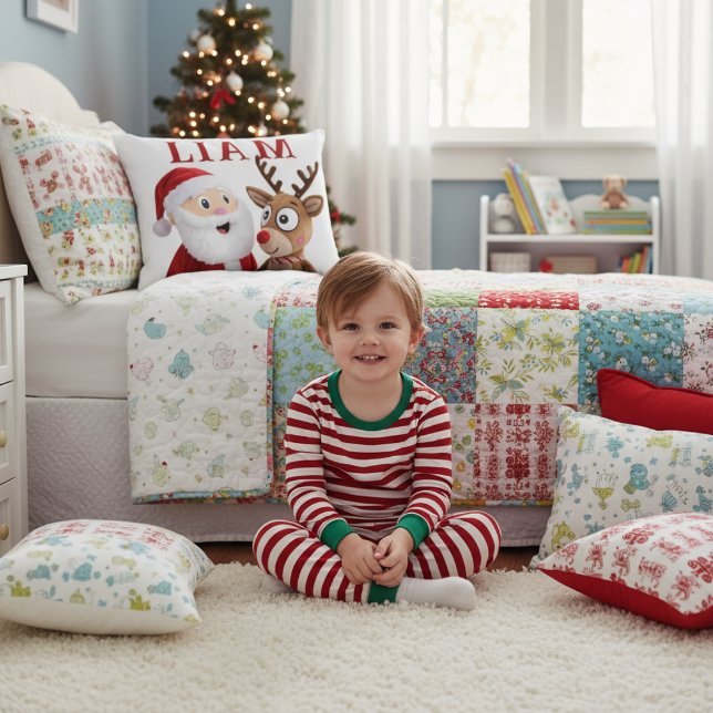 Personalisierter Weihnachtsmann und Rentier Dekokissen (Von Creator hochgeladen)