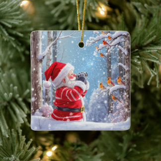Personalisierter Weihnachtsmann-Vogelbeobachter-We Keramikornament