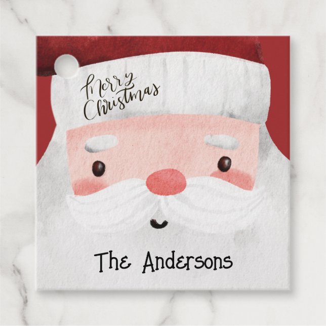 Personalisierter Weihnachtsmann Wasserfarben Weihn Geschenkanhänger (Vorderseite)