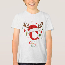Personalisierter Weihnachtsmonogramm C Santa Hut Tri-Blend Shirt