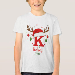Personalisierter Weihnachtsmonogramm K Santa Hut Tri-Blend Shirt