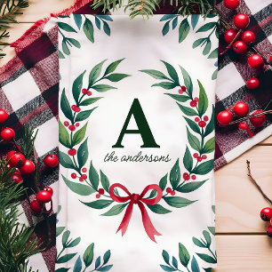 Personalisierter Weihnachtsmonogramm-Kranz Geschirrtuch