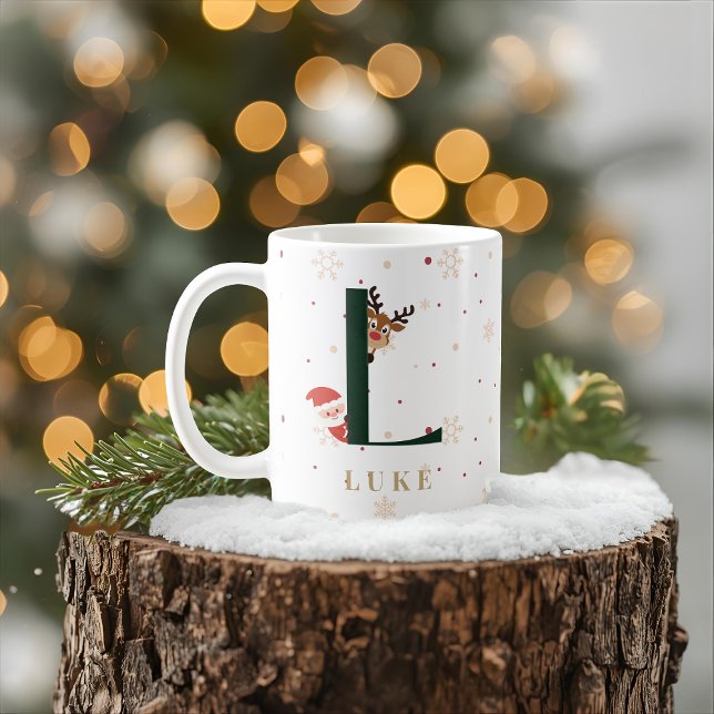 Personalisierter Weihnachtsmonogramm-L-Becher Kaffeetasse (Von Creator hochgeladen)
