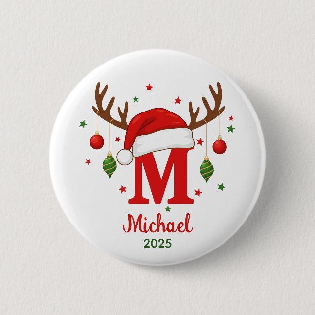 Personalisierter Weihnachtsmonogramm M Weihnachtsm Button (Vorderseite)