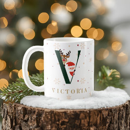 Personalisierter Weihnachtsmonogramm-V-Becher Kaffeetasse