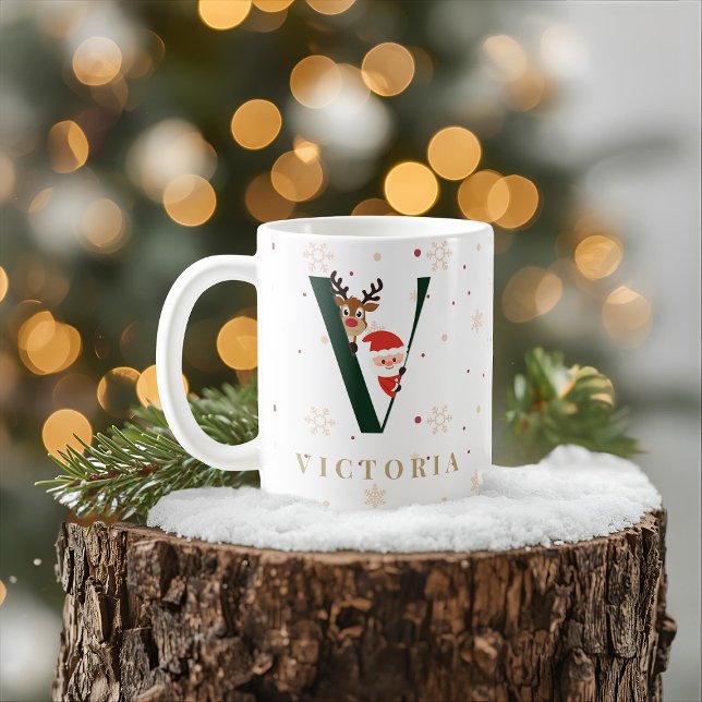 Personalisierter Weihnachtsmonogramm-V-Becher Kaffeetasse (Von Creator hochgeladen)
