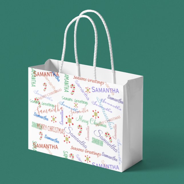 Personalisierter Weihnachtsname Wiederholung Große Geschenktüte (Von Creator hochgeladen)