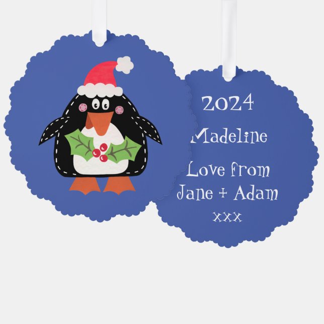 Personalisierter WeihnachtsPenguin Ornament Karte (Vorderseite/Rückseite)