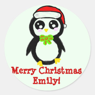 Personalisierter WeihnachtsPenguin Runder Aufkleber