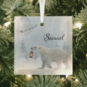 Personalisierter Weihnachtspolarbär Licht  Ornament Aus Glas