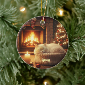 Personalisierter Weihnachtsschlafkatzen-Schmuck Keramik Ornament