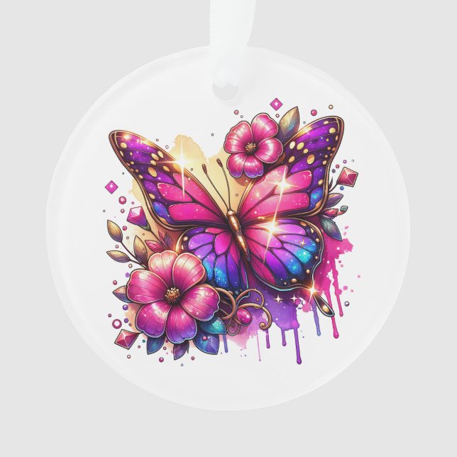 Personalisierter Weihnachtsschmetterling und Blume Ornament (Vorderseite)