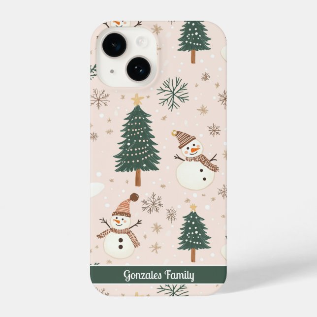 Personalisierter Weihnachtsschneedecker iPhone 14 Hülle (Rückseite)