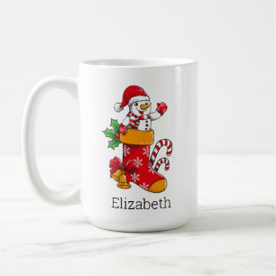 Personalisierter Weihnachtsschneemann Candy Cane K Kaffeetasse