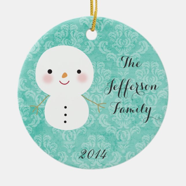 Personalisierter Weihnachtsschneemann Keramik Ornament (Vorne)