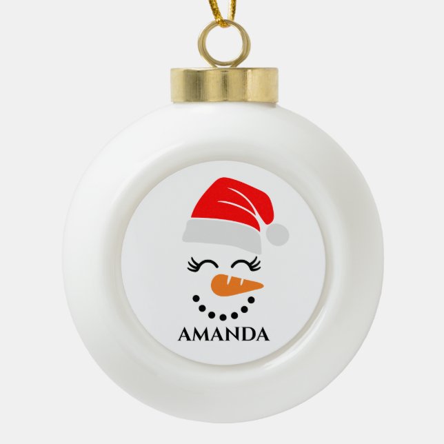 Personalisierter Weihnachtsschneemann mit individu Keramik Kugel-Ornament (Vorderseite)