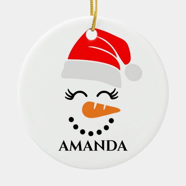 Personalisierter Weihnachtsschneemann mit individu Keramik Ornament (Vorne)