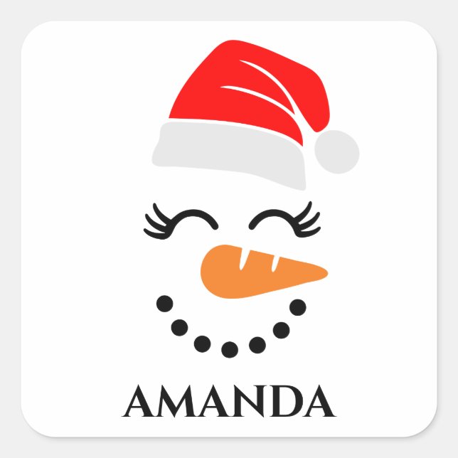 Personalisierter Weihnachtsschneemann mit individu Quadratischer Aufkleber (Vorderseite)