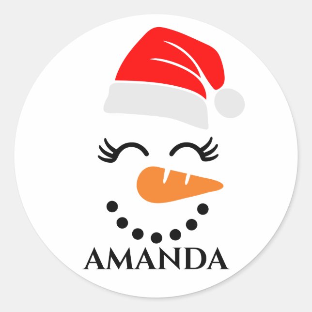 Personalisierter Weihnachtsschneemann mit individu Runder Aufkleber (Vorderseite)