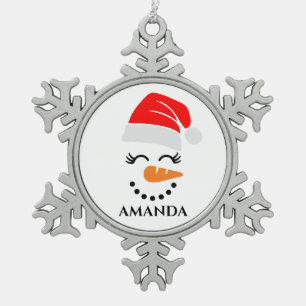 Personalisierter Weihnachtsschneemann mit individu Schneeflocken Zinn-Ornament