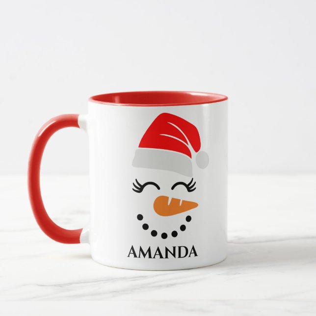 Personalisierter Weihnachtsschneemann mit individu Tasse (Links)