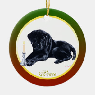 Personalisierter Weihnachtsschwarz-Labrador-Welpe Keramikornament