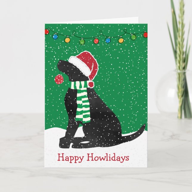 Personalisierter Weihnachtsschwarzer Latexhund Feiertagskarte (Vorderseite)