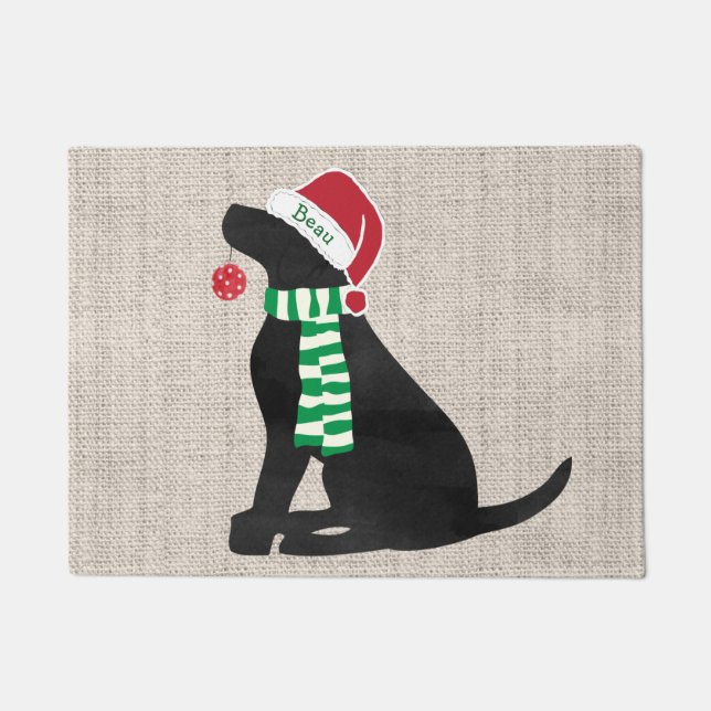 Personalisierter Weihnachtsschwarzer Latexhund Fußmatte (Vorderseite)