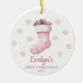 Personalisierter Weihnachtsstrumpf für Mädchen zum Keramik Ornament