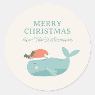 Personalisierter Weihnachtsurlaub süßer Wal Runder Aufkleber