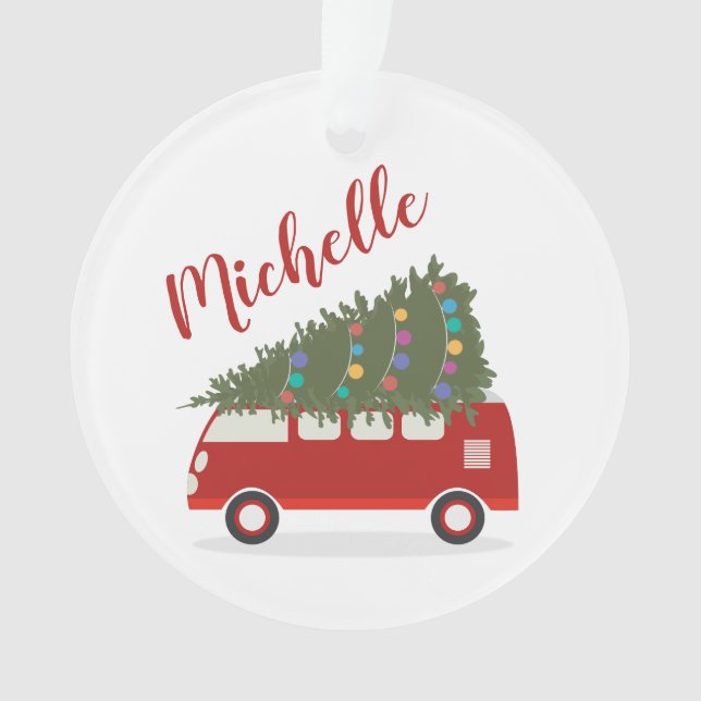 Personalisierter Weihnachtswagen & Baum Ornament (Vorderseite)