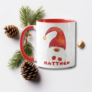 Personalisierter Weihnachtszwerg mit roter Mütze Tasse