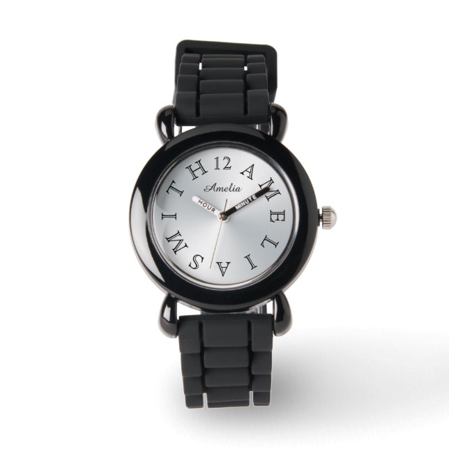 Personalisierter Weißbuchstabendial Armbanduhr (Vorderseite)