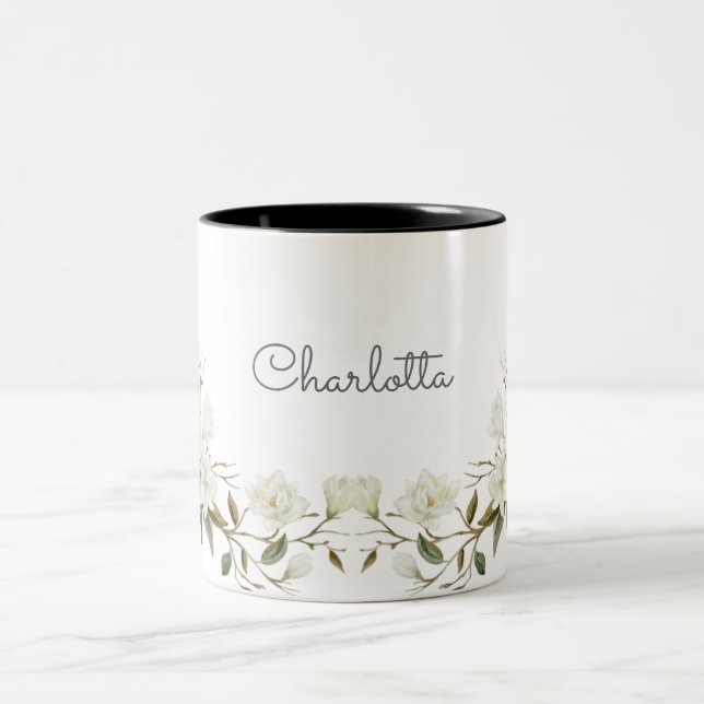 Personalisierter weißer Blumenbecher, eleganter be Zweifarbige Tasse (Mittel)