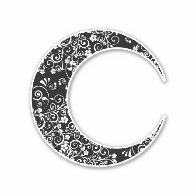 Personalisierter, weißer, floraler Crescent Moon A Aufkleber (Vorderseite)