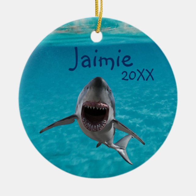 Personalisierter Weißer Hai Keramik Ornament (Vorne)