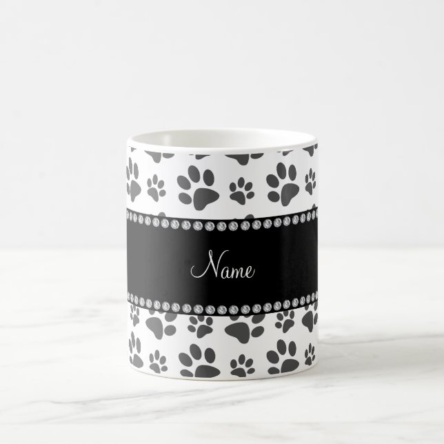 Personalisierter weißer Hundetatzennamensdruck Kaffeetasse (Mittel)