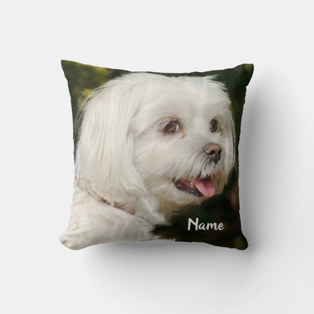 Personalisierter weißer maltesischer Welpenhund Kissen (Vorderseite)